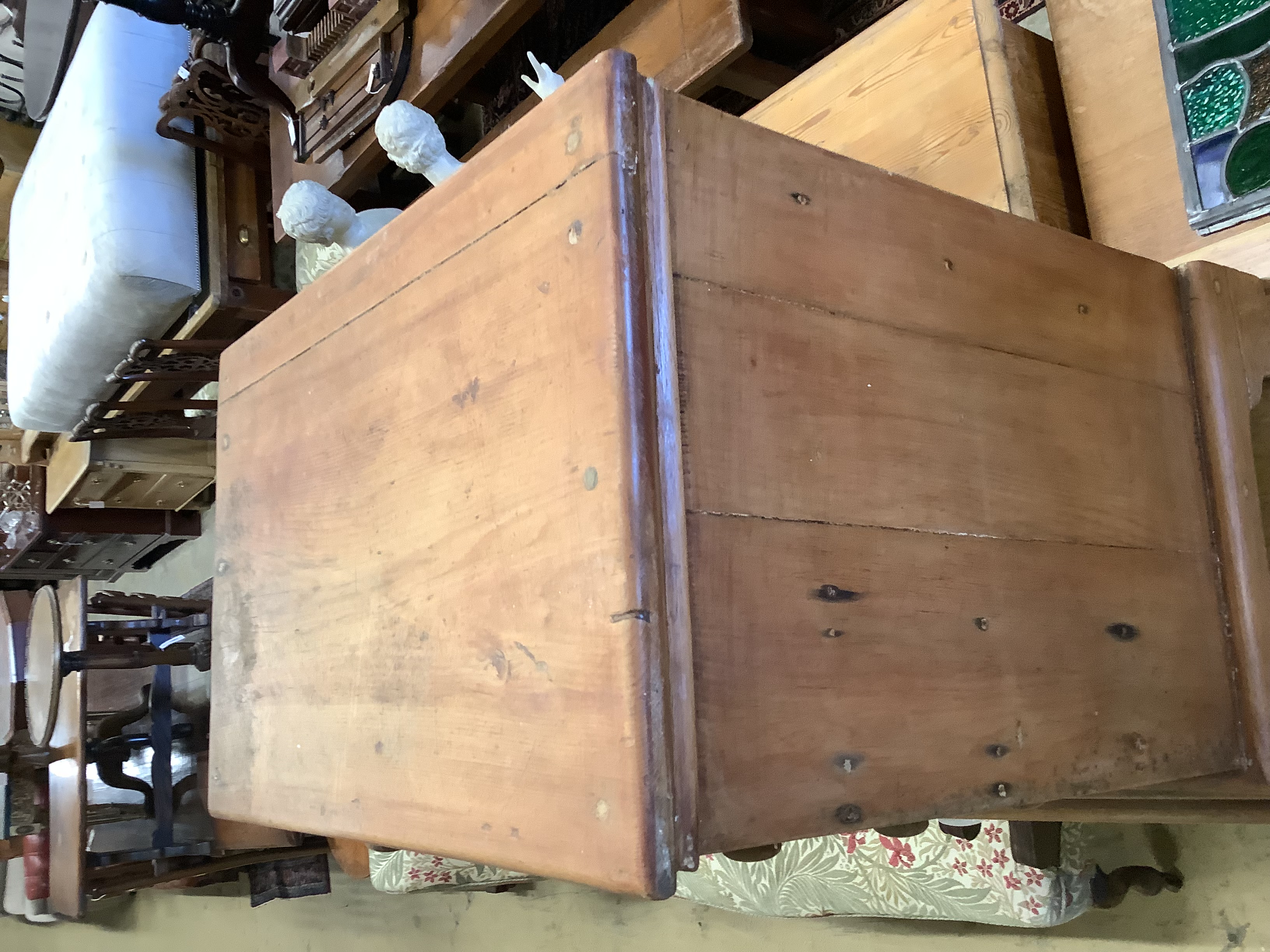 A small Victorian style pine chest, width 58cm, depth 39cm, height 65cm